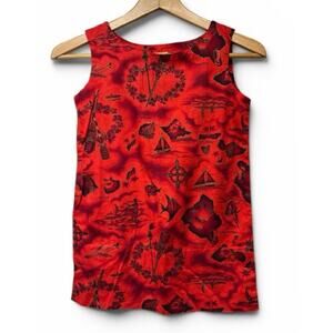 Vintage Ui-Maikai Girls Hawaiian Dress Sz 10-12 Red Island Luau Beach Sleeveless